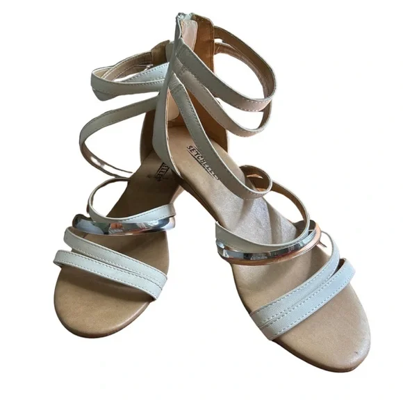 Seychelles White Silver Sz8 Strappy Gladiator Style Ankle Strap Wedge Sandals - Picture 1 of 6